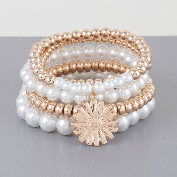 Pearl Beaded Sunflower Bracelet - Picture 1 of 3